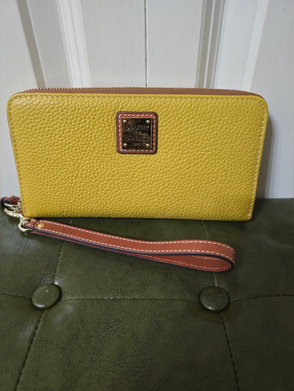 Dooney Pebble Leather Large Zip Around Wallet/Color: Mustard
